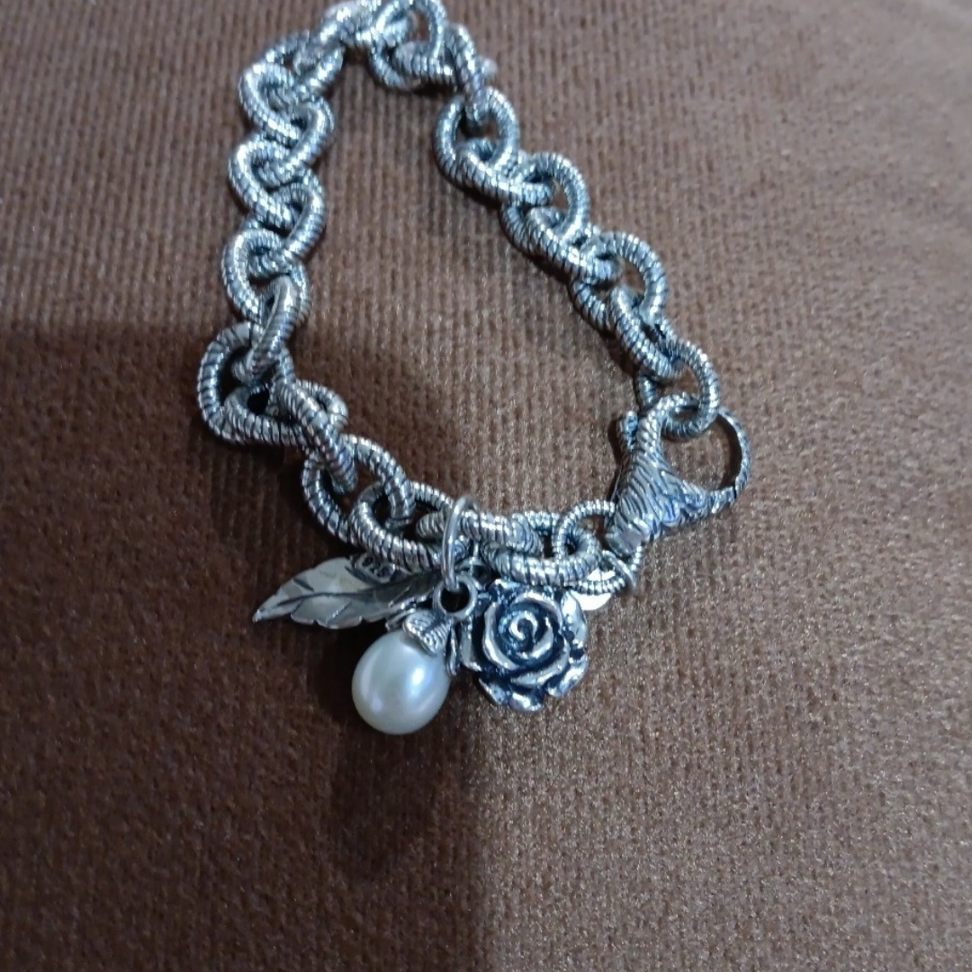 Or Paz Silver Bracelet With Pearl And Rose Charm